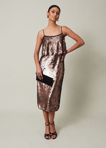 Phase Eight Myka Bronze Sequin Tiered Dress Brown Canada | FHONTS-875